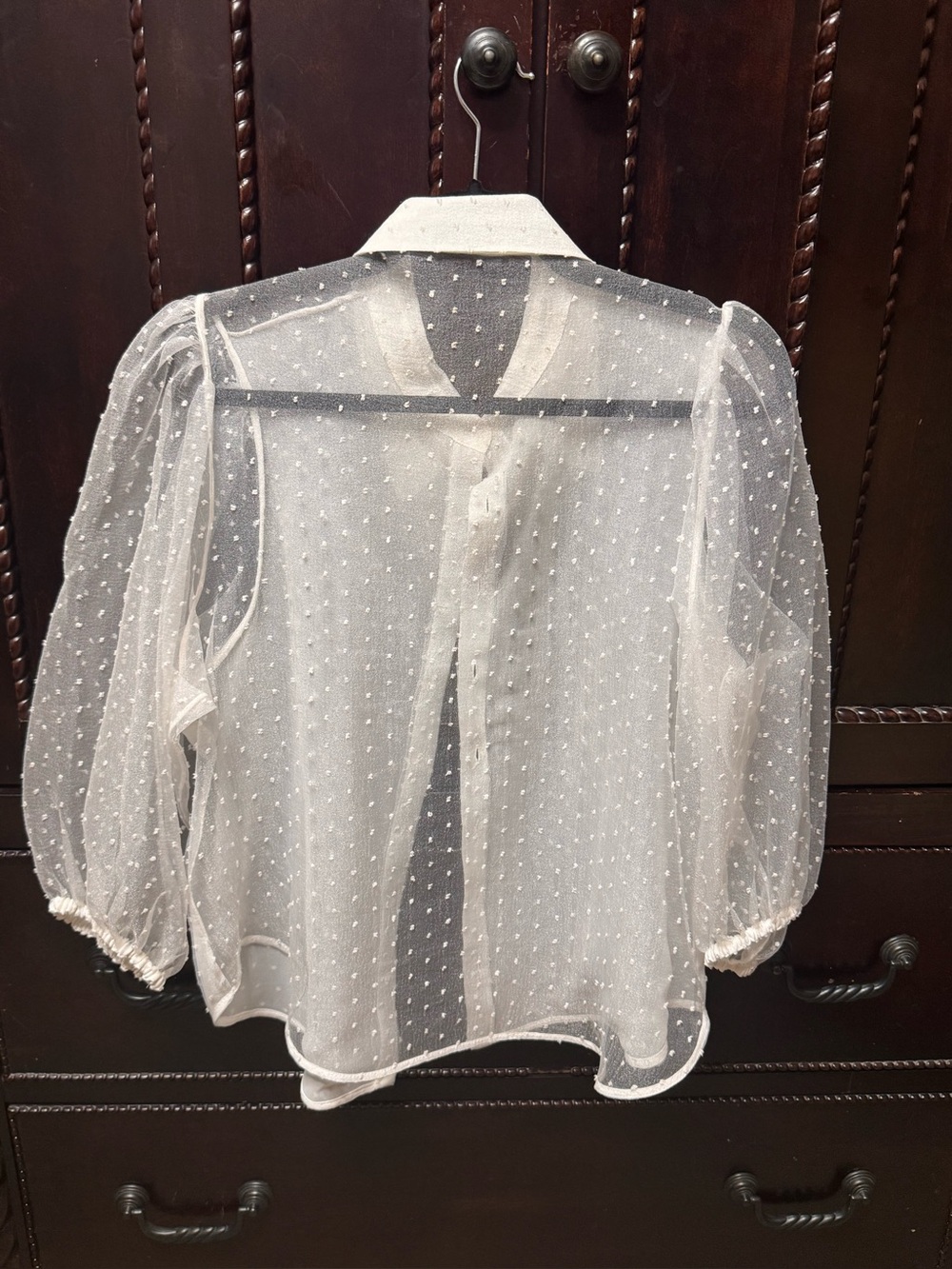 Sheer Swiss Dot White Blouse with Puff Sleeves